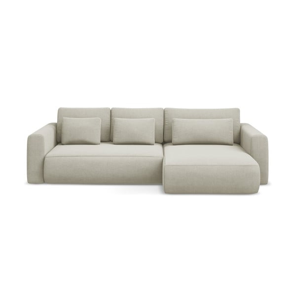 Béžová rozkládací/s úložným prostorem rohová pohovka (pravý roh/s lenoškou) Kapua – Makamii