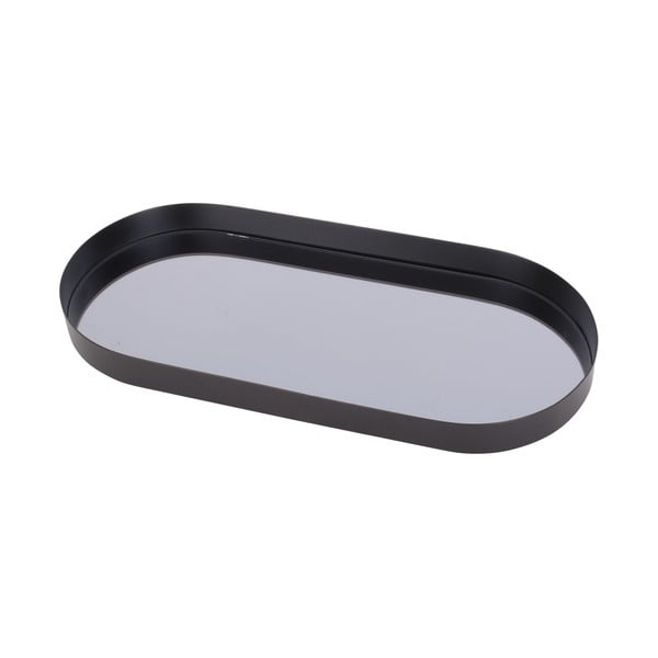 Černý tác s kouřovým zrcadlem PT LIVING Oval, šířka 18 cm