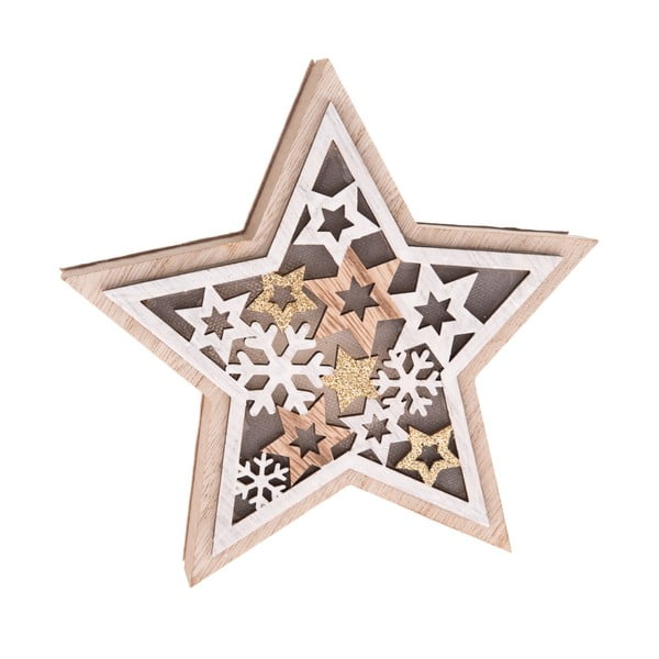 Dřevěná hvězda s LED světlem Dakls, výška 15 cm