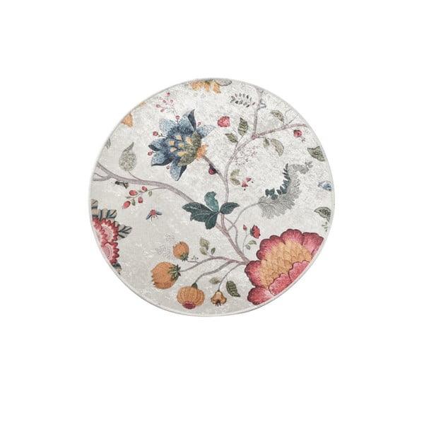 Šedá sametová koupelnová předložka ø 140 cm Vintage Flower – Foutastic