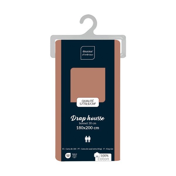 Napínací bavlněné prostěradlo v lososové barvě 180x200 cm Lina – douceur d'intérieur-image-2