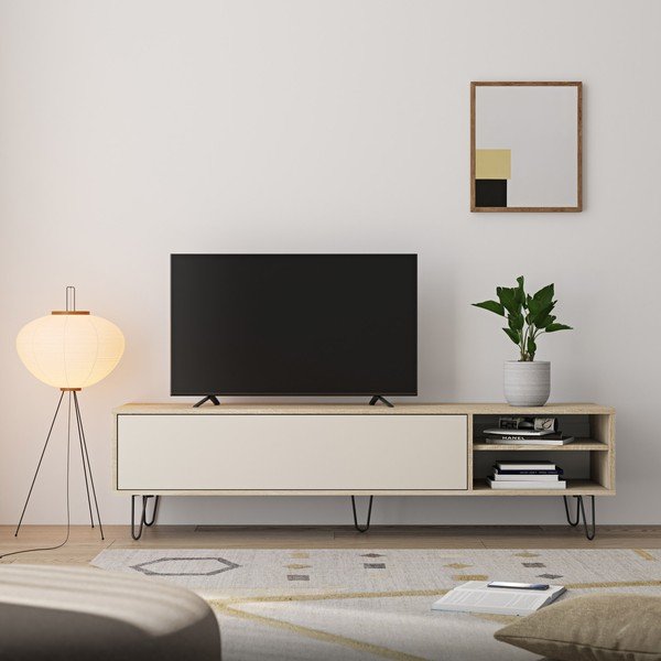 Krémový TV stolek v dekoru dubu 165x44 cm Aero - TemaHome-image-1