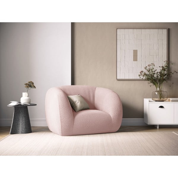 Světle růžové křeslo z textilie bouclé Essen – Cosmopolitan Design-image-1
