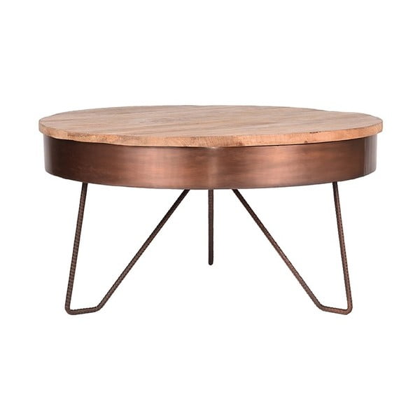 Konferenční stolek v měděné barvě s deskou z mangového dřeva LABEL51 Saran, ⌀ 80 cm