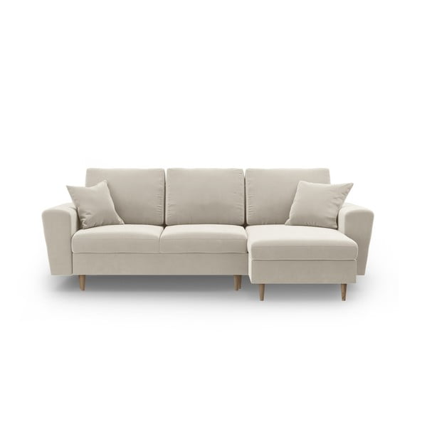 Béžová sametová rozkládací/s úložným prostorem rohová pohovka Kyoto – Cosmopolitan Design