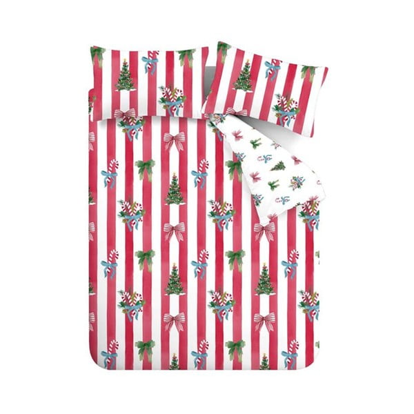 Červené/bílé povlečení na dvoulůžko 200x200 cm Christmas Stripe – Catherine Lansfield
