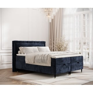 Tmavě modrá boxspring postel s úložným prostorem 200x200 cm Voyage – Maison de Rêve