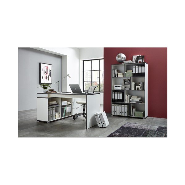 Bílý pracovní stůl s odkládacím stolkem s šuplíky Germania X-image-4