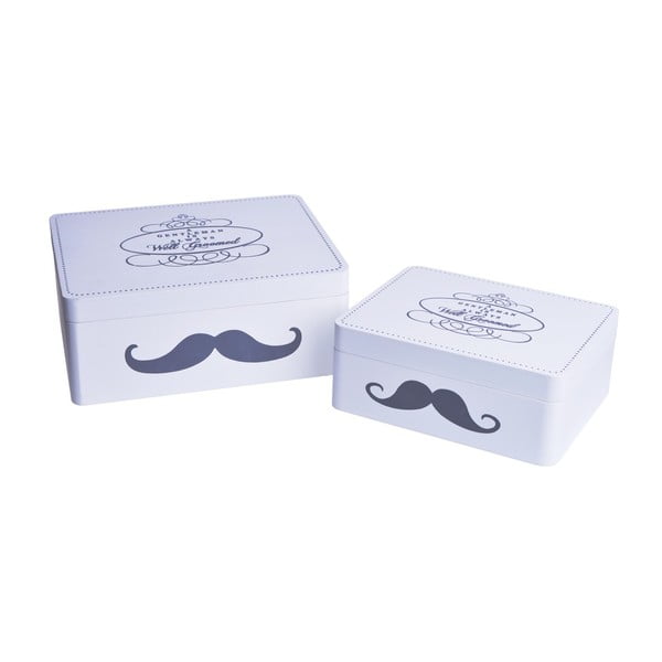 Set 2 dřevěných boxů Mustache