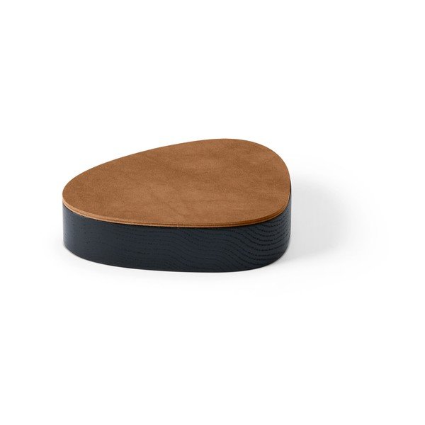 Černý/v přírodní barvě dřevěný/z eko kůže úložný box s víkem/dekorativní 14x12,5x3,5 cm Curve Nupo – LIND DNA