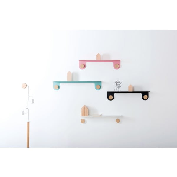 Nástěnná bílá police z oceli s detailem z dubového dřeva se 2 háčky Gazzda Hook, délka 60 cm-image-3