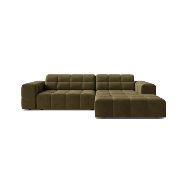Khaki sametová rohová pohovka (pravý roh/s lenoškou) Chicago – Cosmopolitan Design