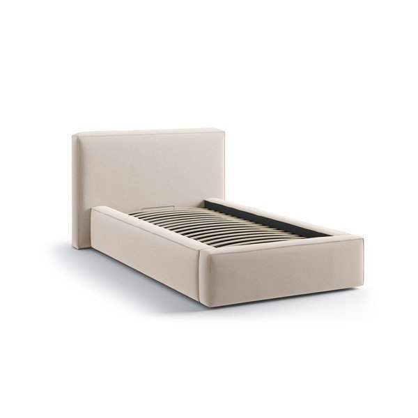 Béžová čalouněná jednolůžková postel s úložným prostorem s roštem 90x200 cm Jodie – Micadoni -image-2