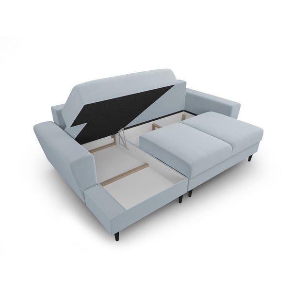 Světle modrá sametová rozkládací/s úložným prostorem rohová pohovka (levý roh/s lenoškou) Kyoto – Cosmopolitan Design-image-3