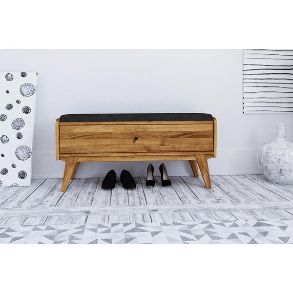 Lavice s úložným prostorem z dubového dřeva s šedým sedákem Retro - The Beds-image-3