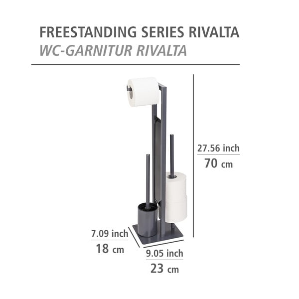 Šedý stojan na toaletní papír s WC kartáčem Wenko Rivalta-image-4