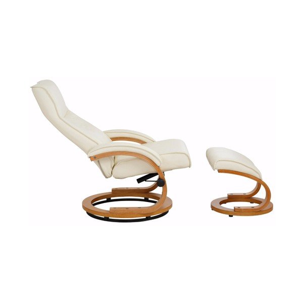 Set krémového  koženého polohovacího křesla a podnožky Støraa Rika-image-2