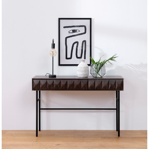 Tmavě hnědý konzolový stolek s deskou v dubovém dekoru 39x117 cm Latina – Unique Furniture-image-1