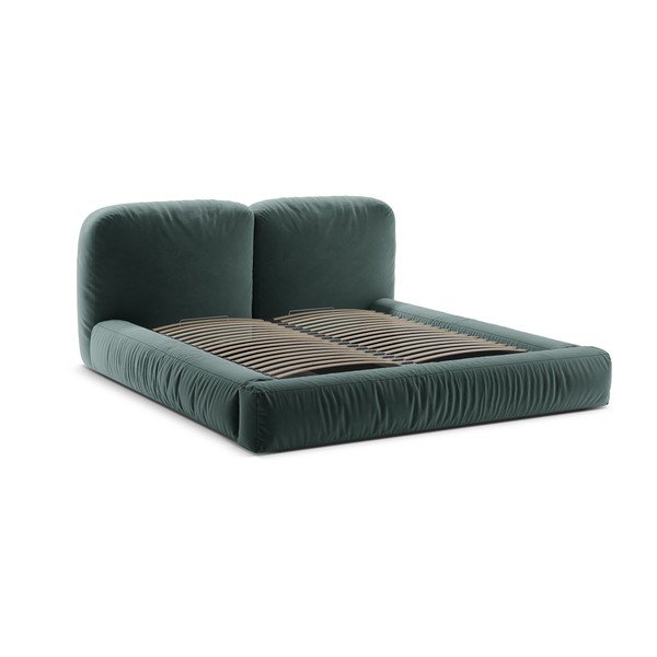 Čalouněná dvoulůžková postel s úložným prostorem s roštem 200x200 cm v petrolejové barvě Martina – Micadoni -image-3