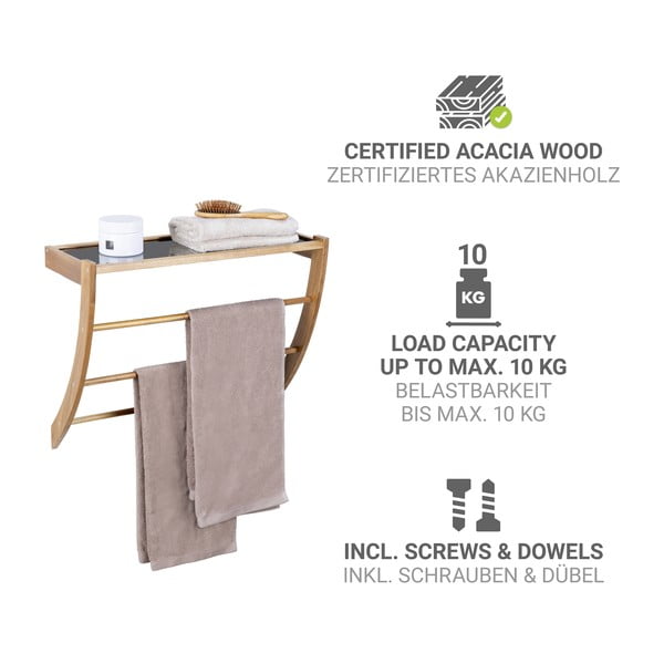 Nástěnný dřevěný držák na ručníky v tmavě přírodní barvě Fondi – Wenko-image-2
