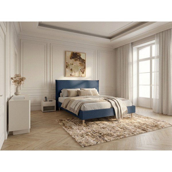 Modrá čalouněná dvoulůžková postel s roštem 160x200 cm Sary – Bobochic Paris-image-1