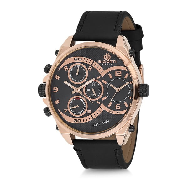 Pánské hodinky s černým koženým řemínkem Bigotti Milano Donald