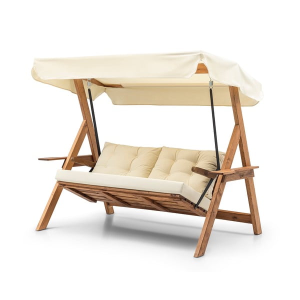 Dřevěná zahradní houpačka v krémovo-přírodní barvě Galata – Floriane Garden-image-2