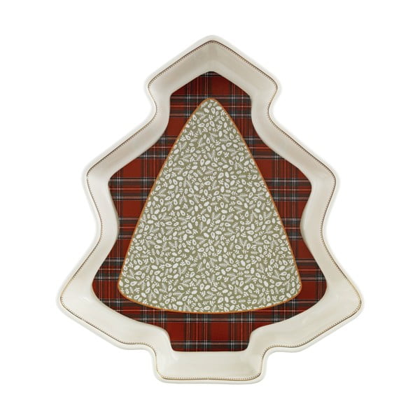 Porcelánový servírovací talíř ve tvaru stromečku Brandani Sottobosco Porcelain, délka 23,5 cm