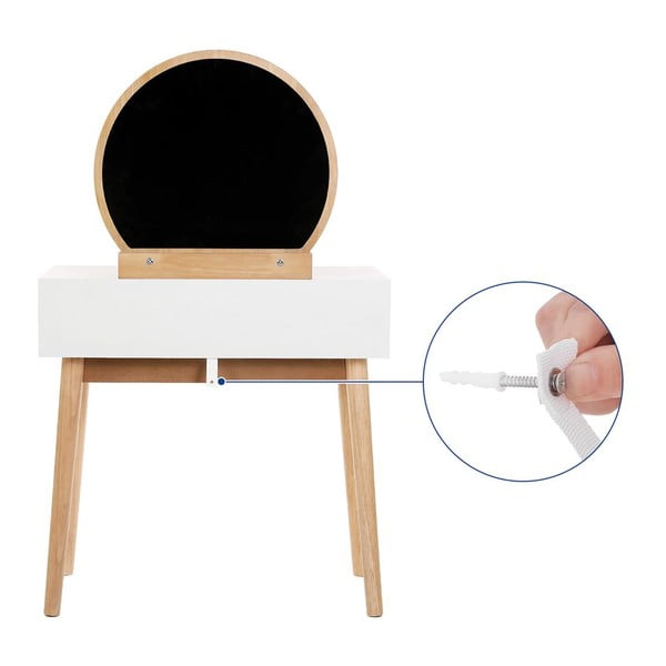Dřevěný toaletní stolek se zrcadlem, stoličkou a dvěma zásuvkami Songmics-image-2