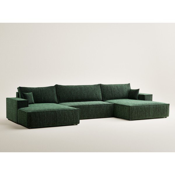 Tmavě zelená žinylková rozkládací/s úložným prostorem rohová pohovka (do "U") Kyoto – Maison de Rêve-image-2