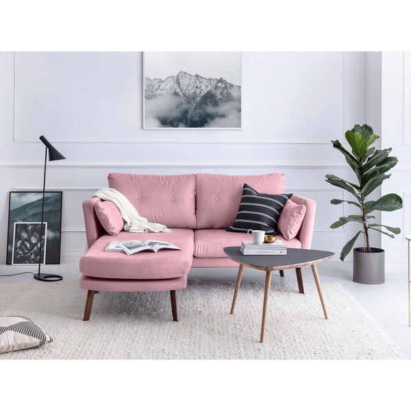 Světle růžová třímístná pohovka Mazzini Sofas Elena, s lenoškou na levém rohu-image-1