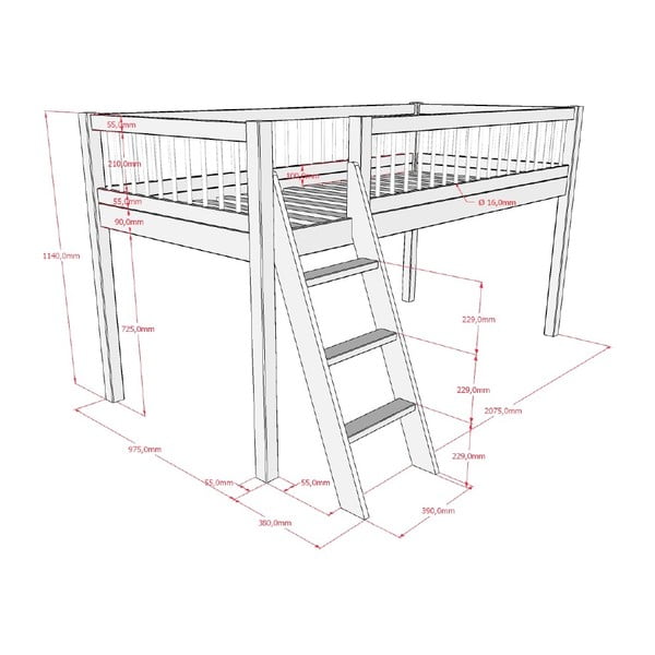 Bílá vyvýšená dětská postel z bukového dřeva 90x200 cm Forrest – Vipack-image-3