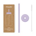 Silikonové brčko s čistícím kartáčkem/s víčkem Pastel Lilac – Muuki
