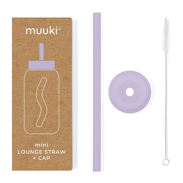 Silikonové brčko s čistícím kartáčkem/s víčkem Pastel Lilac – Muuki