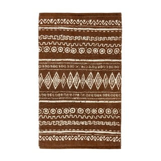 Hnědo-bílý bavlněný koberec Webtappeti Ethnic, 55 x 180 cm