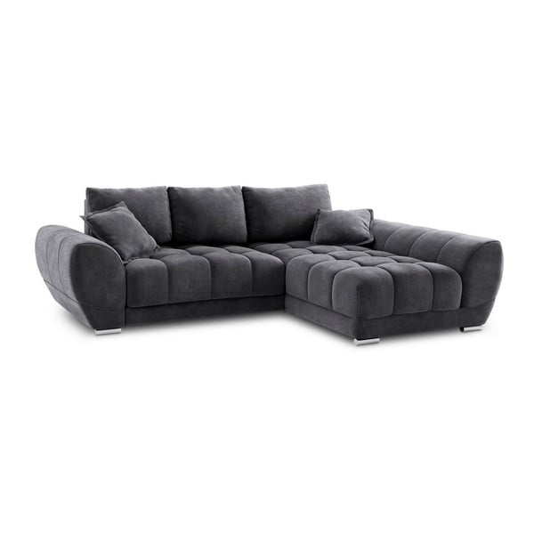 Tmavě šedá rozkládací rohová pohovka se sametovým potahem Windsor & Co Sofas Nuage, pravý roh-image-2