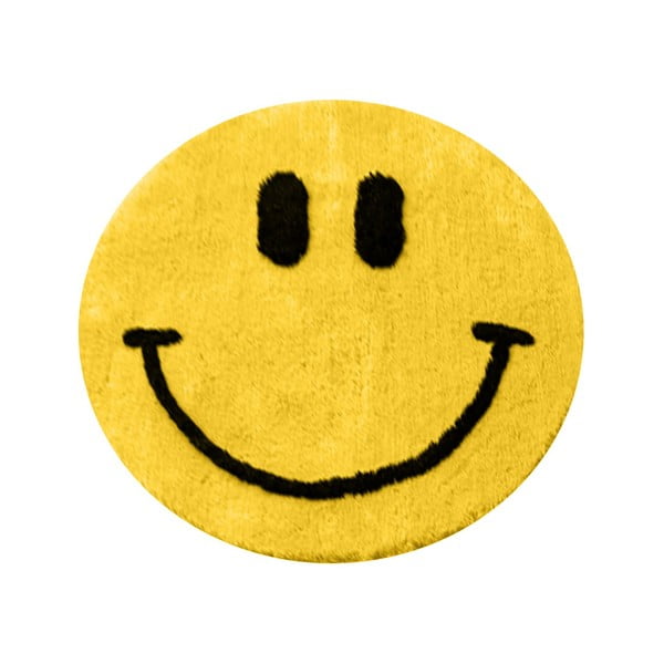 Žlutá koupelnová předložka ø 90 cm Yellow Smile – Foutastic