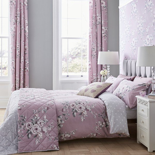 Světle fialové povlečení Catherine Lansfield Canterbury Rose, 200 x 200 cm-image-1