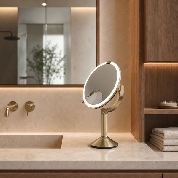 Kosmetické zrcadlo s osvětlením/zvětšovací (zvětšení 5x/zvětšení 10x) ø 20 cm Trio – simplehuman-image-1