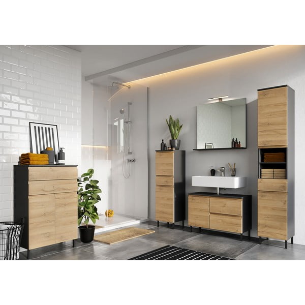 Tmavě šedá skříňka pod umyvadlo v dekoru dubu 80x56 cm Salinas - Germania-image-1