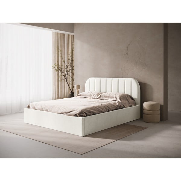 Krémová čalouněná dvoulůžková postel s úložným prostorem/bez čela s roštem 140x200 cm Susan – Micadoni -image-1