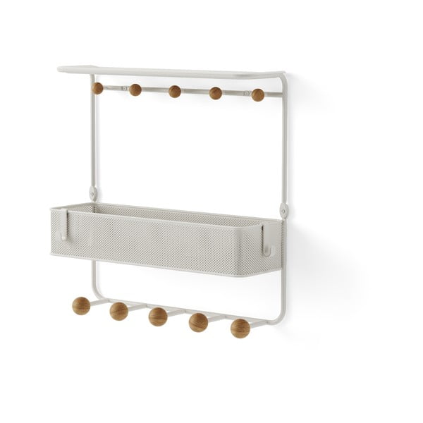 Bílý přírodní kovový nástěnný věšák s poličkou Estique – Umbra-image-3