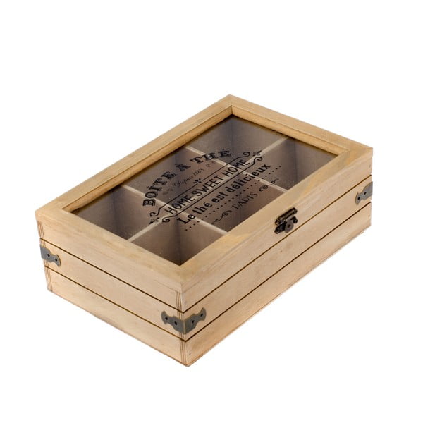 Dřevěná krabička na čaj se 6 přihrádkami Dakls Mia, 24 x 16 cm