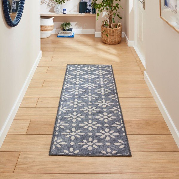 Tmavě modrý pratelný běhoun 76x230 cm Coral Blue – Think Rugs-image-1