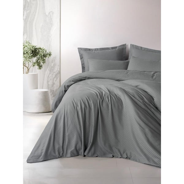 Šedé povlečení na dvoulůžko/prodloužené z bavlny Renforcé 240x220 cm Checkered – Mila Home Luxury-image-1