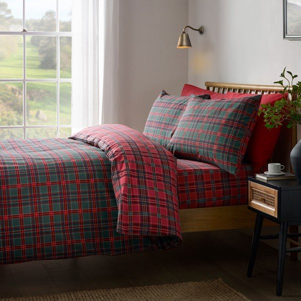 Červené/tmavě zelené povlečení na dvoulůžko 230x220 cm Tartan Check – Catherine Lansfield-image-4