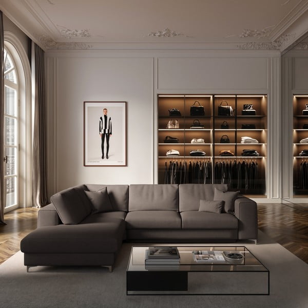 Taupe sametová rozkládací/s úložným prostorem rohová pohovka (levý roh/do L) Rene – Rodier-image-1