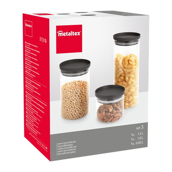 Skleněné dózy na potraviny v sadě 3 ks – Metaltex-image-1