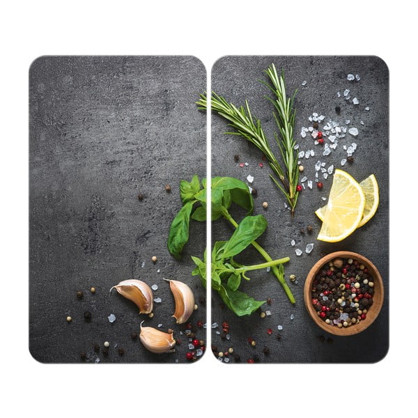 Sada 2 šedých skleněných krytů na sporák Wenko Universal Herbs