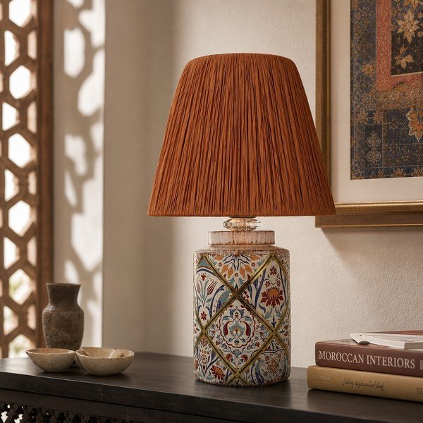 Stolní lampa v terakotové barvě se stínidlem z papírového výpletu (výška 40 cm) Alev – Opviq lights-image-1
